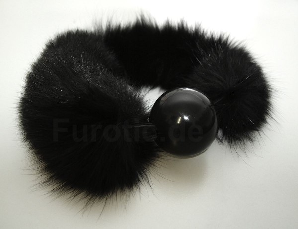 Black - Blue Fox Fur Gag Ball - Pelz Knebel - Fur Fetish