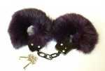 Lila Kanin - Metall Handschellen (schwere Qualität) in Schwarz - Pelz Handschellen - Fur Handcuffs